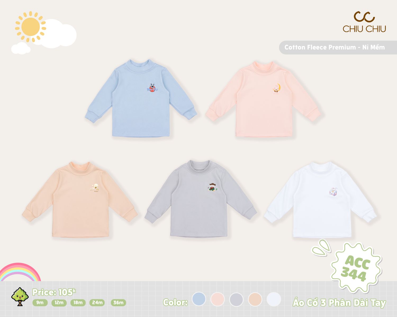  Áo Cổ 3 Phân Dài Tay ACC 344 