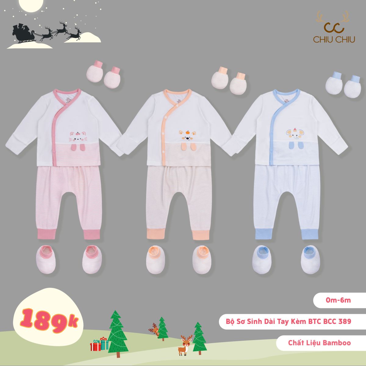  Bộ Sơ Sinh Dài Tay Kèm BTC BCC 389 