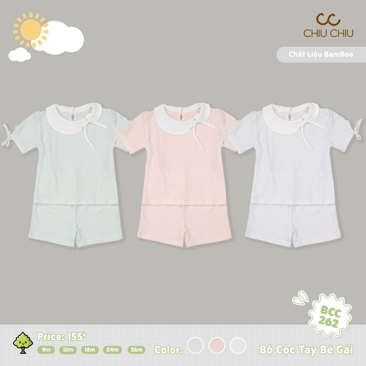  Bộ Cộc Tay Bé Gái BCC 262 