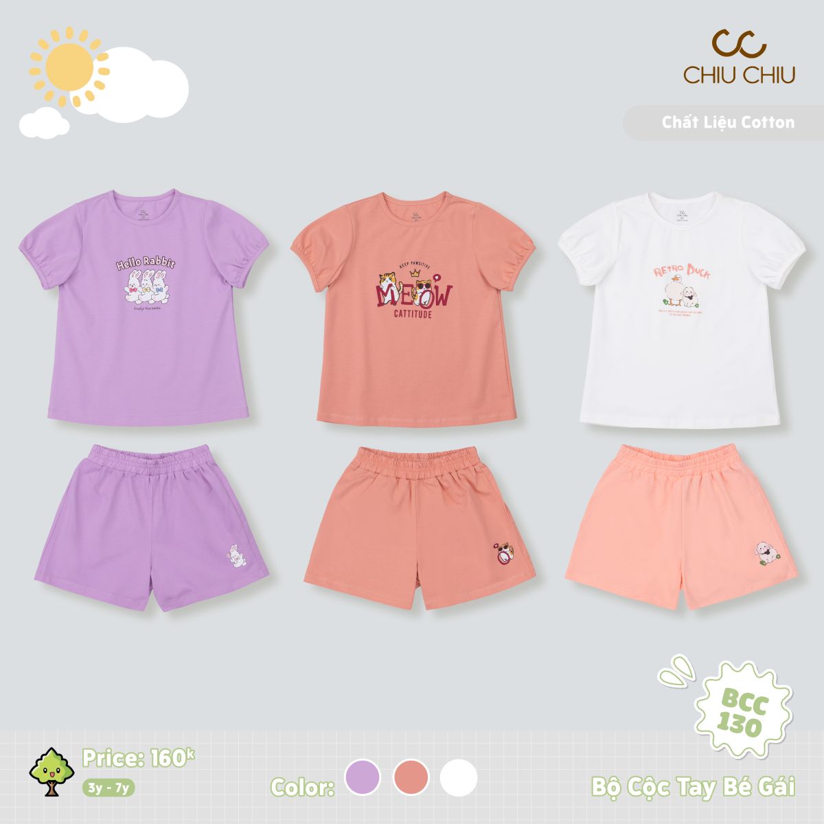  Bộ Cộc Tay Bé Gái BCC 130 