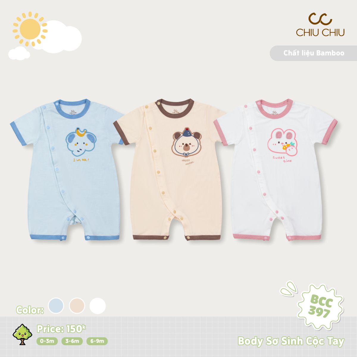  Body Sơ Sinh Cộc Tay BCC 397 